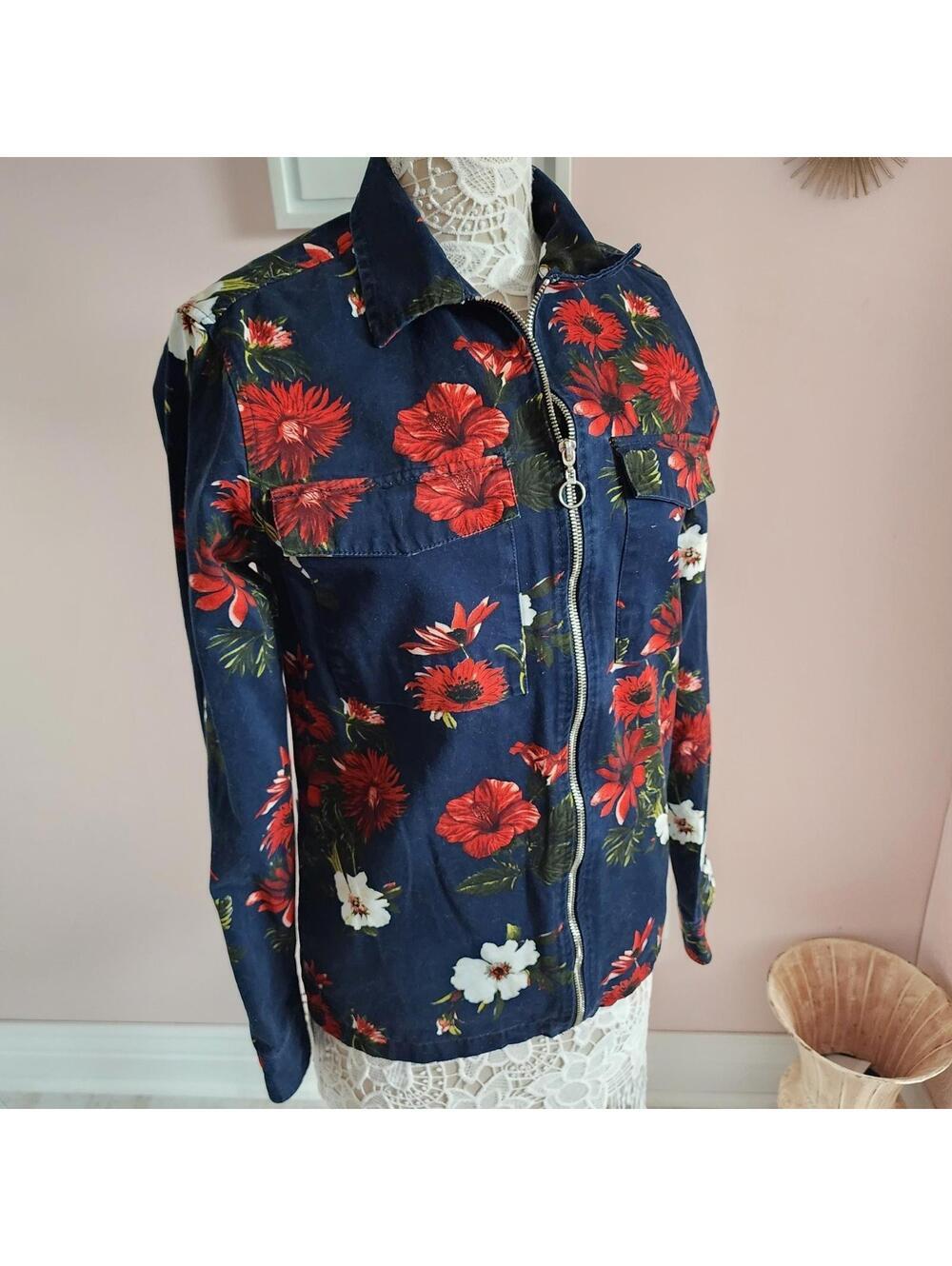 EUC Denim & Flower Ricky Singh cotton floral navy jacket S